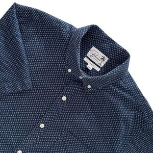 Bonobos Mens LARGE Standard Fit Short Sleeve Button Down Shirt Navy Micro Dot